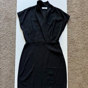 MM Lafleur Asymmetrical V-Neck Sheath Dress Size 12 Black Cocktail Work Office